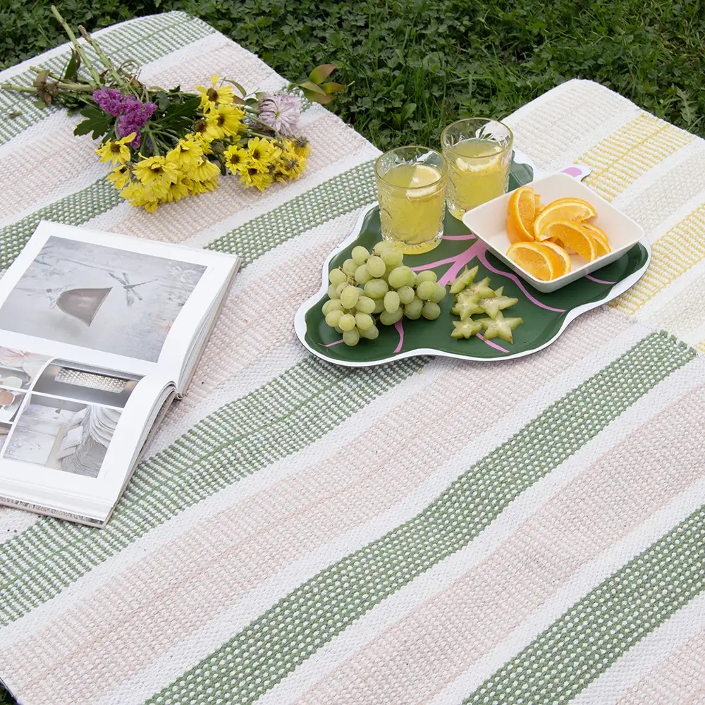 Foksi puuvillamatto vihreä-roosa