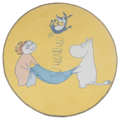 Jippii! -muumimatto keltainen, pyöreä matto lastenhuoneeseen